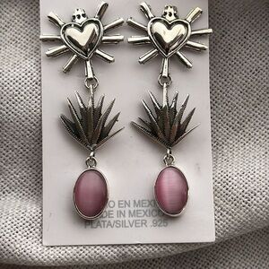 Silver and Pink Heart Drop Earrings